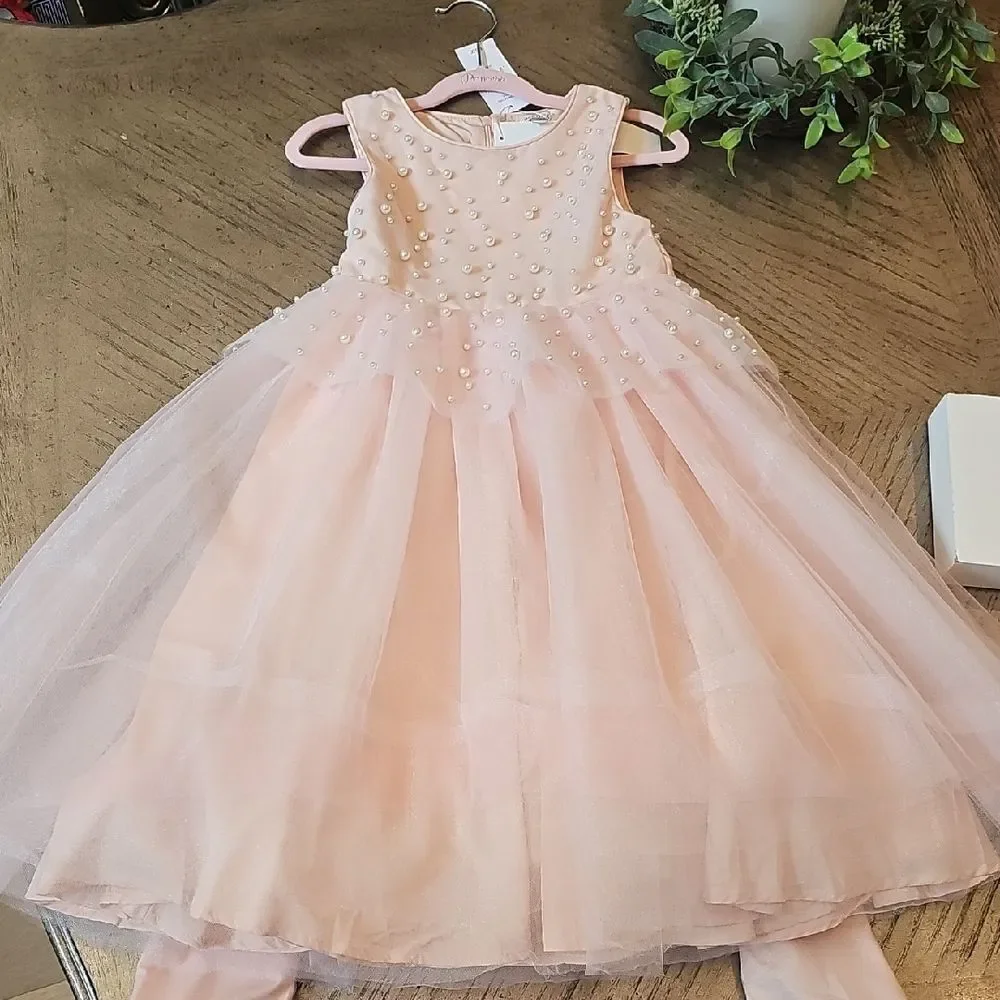 Badgley Mischka Pink Pearl Tulle Dress Size 6 NWT
